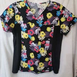 Disney Winnie The Pooh and Eeyore Scrub Top Size Large Pockets